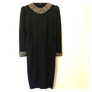 Vintage St. John Black knit dress puff shoulders